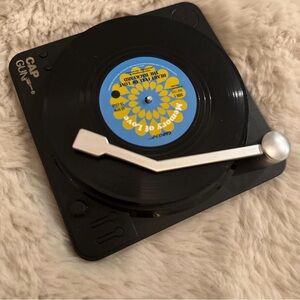 CAP GUN Vinyl Record Music Theme Novelty Black Plastic Coaster Set with Holder